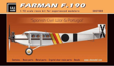 1/72 Farman F.190 ' Spanish Civil War & Portugal' - Resin+PE+decal - Full resin kit