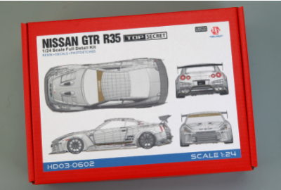 350,-Kč SLEVA (11% DISCOUNT) Nissan GTR R35 TOP SECRET Full Detail Kit (Resin+PE+Decals+Metal parts+Metal Logo) 1/24 - Hobby Design
