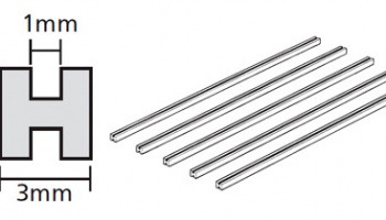 CLEAR PLASTIC BEAMS 3mm H-SHAPED (5PCS.) - Tamiya