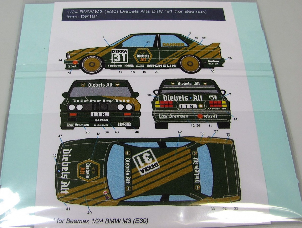 Beemax 1/24 BMW M3 E30 Diebels Alt DTM '91 Decal for Aoshima 