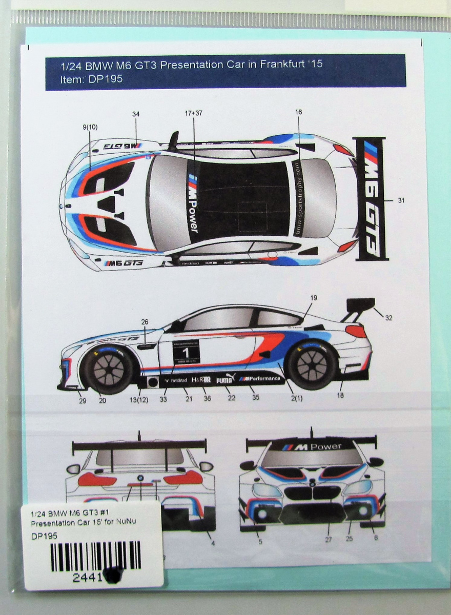 Decals BMW M6 GT 3 Presentation 2015 1:32 1:24 1:43 1:18 slot calcas 
