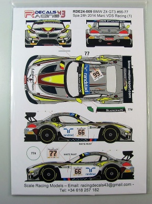 BMW Z4 GT3 #66/77 24h Spa VDS Racing 2014 - Racing Decals 43