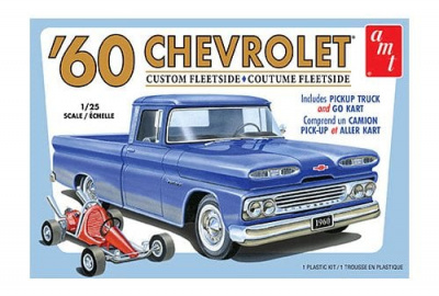 Chevy Custom Fleetside Pickup  1960 w/Go Kart 1:25 Scale Model Kit - AMT