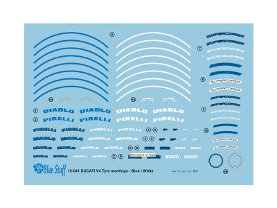 DUCATI V4 Tyre markings Blue / White - 1/12 Decals - Blue Stuff