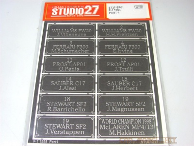 F-1 1998 Driver's name plate part I - Studio27