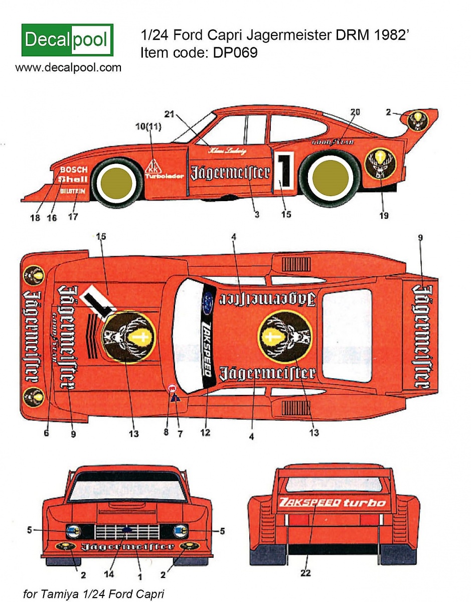 1/24 Ford Capri Jagermeister DRM '82 Decal for Tamiya 