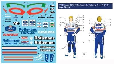 Honda NSR250 Rothmans L.Cadalora Rider WGP´91 1:12 - Decalpool