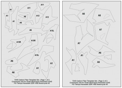 Kawasaki ZZR1400 Motorcycle Carbon Fiber Template Decal Set - Scale Motorsport