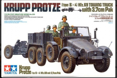 Krupp Protze 1 Ton (6x4) Kfz.69 Towing Truck w/3.7cm Pak (1:35) - Tamiya