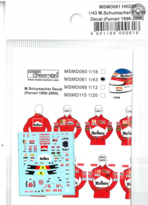 M.Schumacher Figure Decal Ferrari 1996-2006 1/43 - MSM Creation