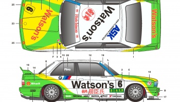 SLEVA 23%(121,-Kč) DISCOUNT- BMW M3 E30 Macau 1991 Watsons 1/24 - SKDecals