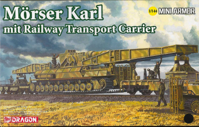 Model Kit military 14132 - Morser Karl mit Railway Transporter Carrier (1:144) - Dragon