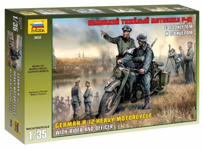 Model Kit military 3632 - German R-12 Heavy Motorcycle with Rider (1:35) - Zvezda