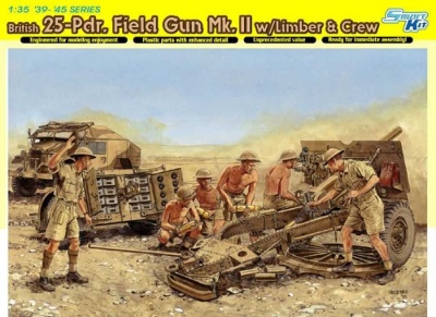 Model Kit military 6675 - BRITISH 25-PDR.FIELD GUN, MARK 2 W/LIMBER & CREW (SMART KIT) (1:35) - Dragon