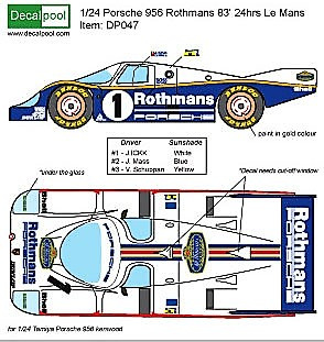 1/24 Porsche 956 1983 Le Mans Decals for Tamiya Rothmans  DECAL TBD326 