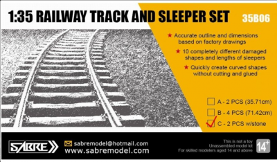 RAILWAY TRACK AND SLEEPER SET (2 PCS w/300g Real stones) 1/35 - Sabre Model