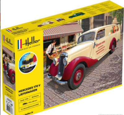 SLEVA 140,- Kč 20%DISCOUNT- RETRO Starter Kit Mercedes 170 V Lieferwagen 1/24 - Heller