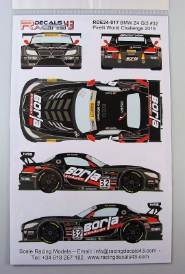 SLEVA 156,-Kč 20% DISCOUNT -  BMW Z4 GT3 #32 Pirelli World Challenge 2015 - Racing Decals 43