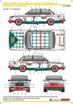 SLEVA 27%(130,-Kč) DISCOUNT- Volvo 240 Turbo Macau Guia 85 Watson's 1/24 - SKDecals