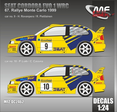 SLEVA   DISCOUNT - Seat Cordoba EVO I WRC 67. Rallye Monte Carlo 1999, Liatti, Rovanpera 1/24 - MF-Zone