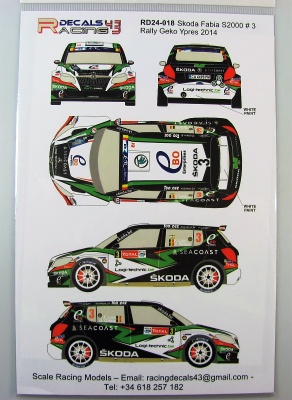 SLEVA - DISCOUNT - Skoda Fabia S2000 #3 Rally Geko Ypres 2014 - Racing Decals 43