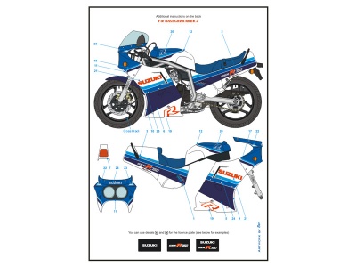 SUZUKI GSX-R750 White/Blue (Export) 86' 1/12 Decals - Blue Stuff