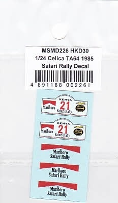 Toyota Celica TA64 1985 Safari Rally Supplementary Decal 1/24 - MSM Creation