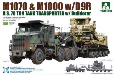 U.S. M1070 & M1000 w/D9R U.S. 70 Ton Tank Transporter w/Bulldozer 1:72 - Takom