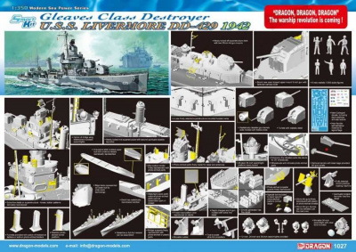 U.S.S. LIVERMORE DD-429 GLEAVES CLASS DESTROYER 1942 (SMART KIT) (1:350) Model Kit loď 1027 - Dragon