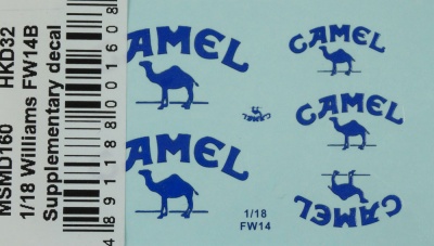 Williams FW14B Camel Tobacco Supplementary Decal 1/18 - MSM Creation