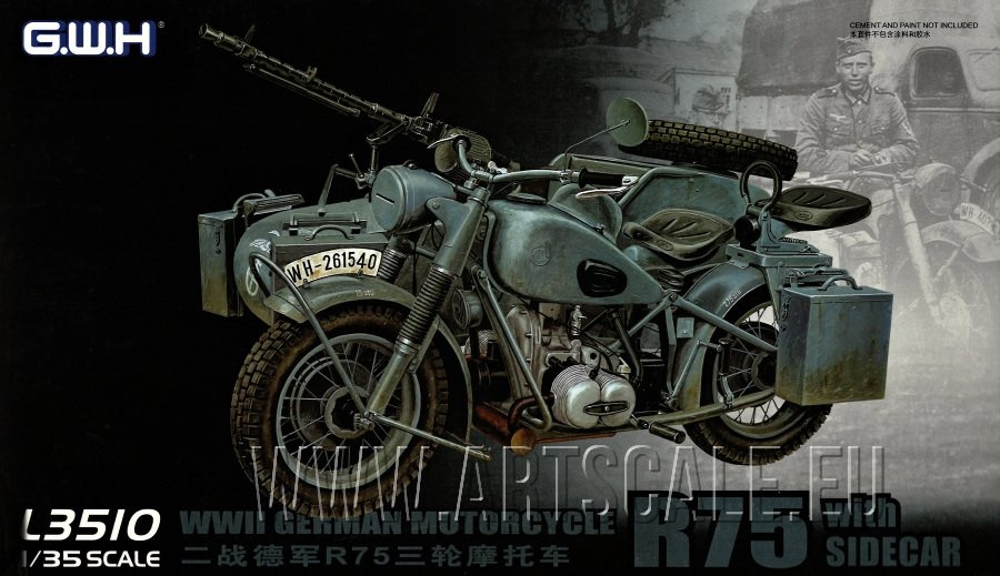 WWII German BMW R75 with Sidecar/w trailers 1/35 – Great