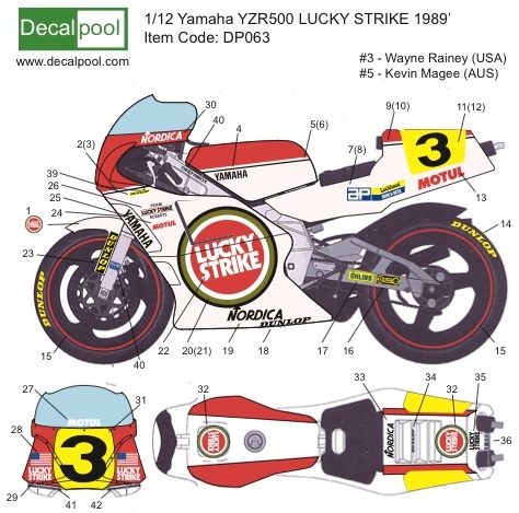 OW98 / OWA8 Lucky Strike 1988/89 Decal for 1/12 Model Kit 1857 Details about   Yamaha YZR500 